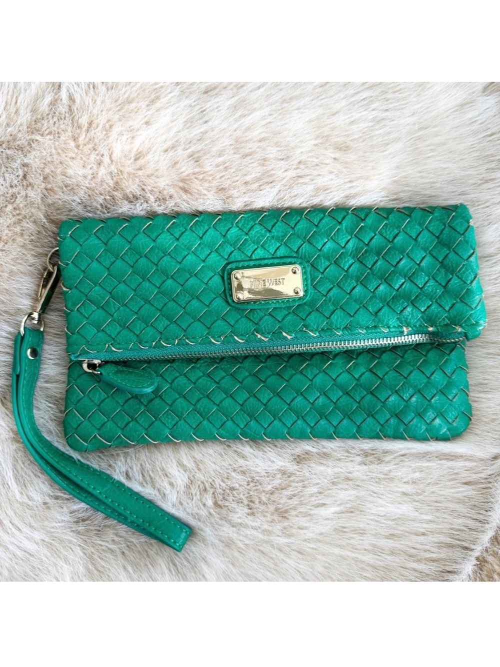 Nine West Woven Clutch with Foldover Design NWT in Green